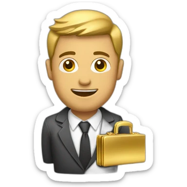 man holding a gold briefcase sticker