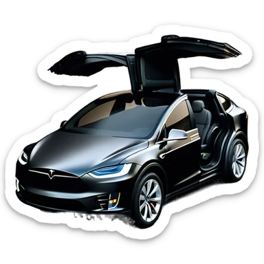 Tesla Model X in black with back doors open sticker