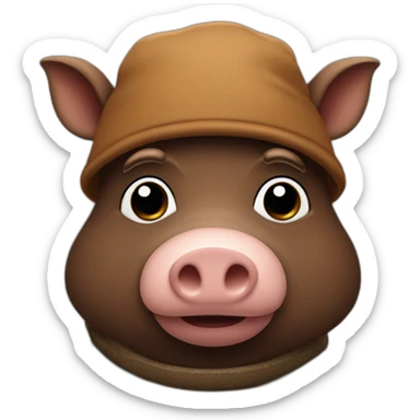 fullface sad brown hog with black winter hat sticker