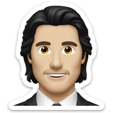 american psycho christian bale, black haired man with a long suite sticker