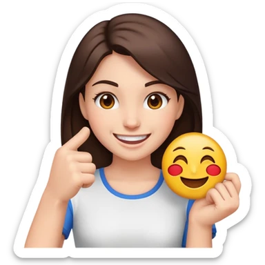 A smiling emoji punching a brunette girk sticker