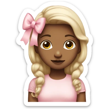 Shy girl with pastel pink bow sticker