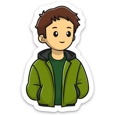 dark olive green jacket over a lighter green top sticker