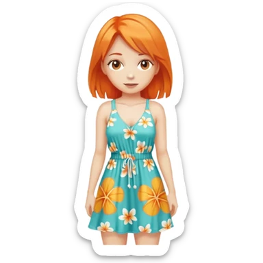 orange hair woman with beach outfit dress full body sticker