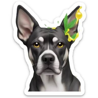 420 .Zombie_ Vaporwave black holographic oilslick zombie unicorn dog smoking yellow caution tape hemp leaves Pegasus hemp plants sticker