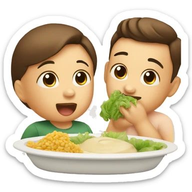 Baby eat his side dish with mom and dad  sticker