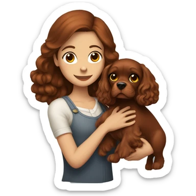brunette girl holds red cocker spaniel in her  sticker