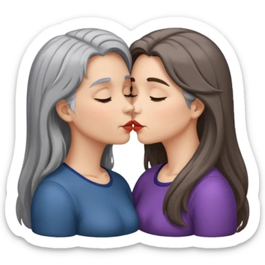 2 Frauen, die sich küssen, davon 1 grauhaarig, 1 braunhaarig, lange Haare sticker