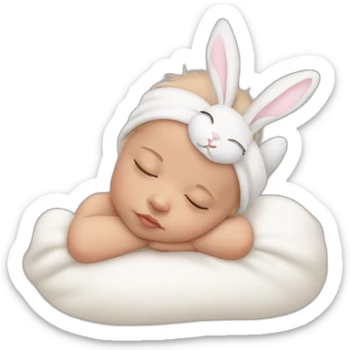 Sleeping white Newborn with bunny headband sticker