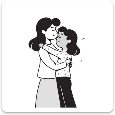 a girl hugging her mother, hand drawn doodle style sticker