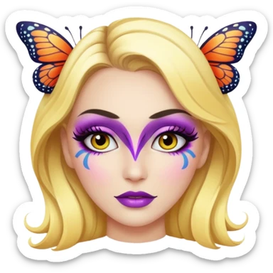 white woman with bright butterfly makeup sticker