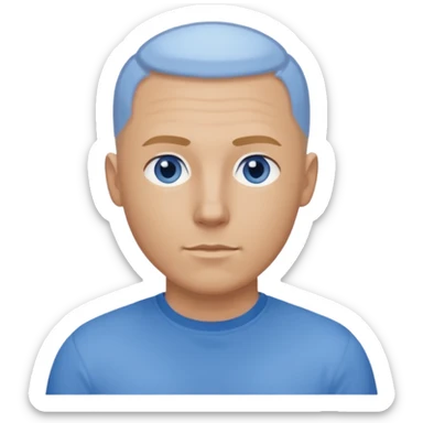 man, white man, blue eyes, sandy blonde buzzed hair, bald 30 years old, wearing blue shirt sticker