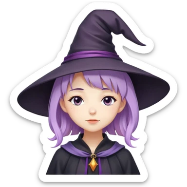 cute anime girl with lilac hair in a witch hat with her eyes closed sticker