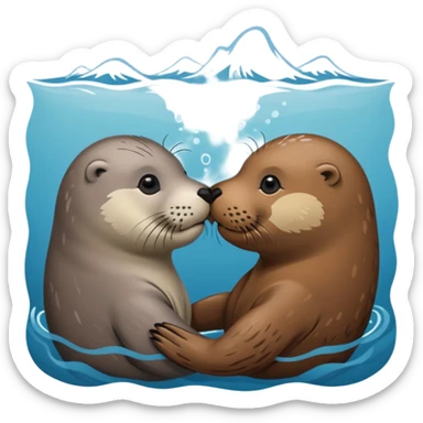 Grey seal and brown otter kissing each other  sticker