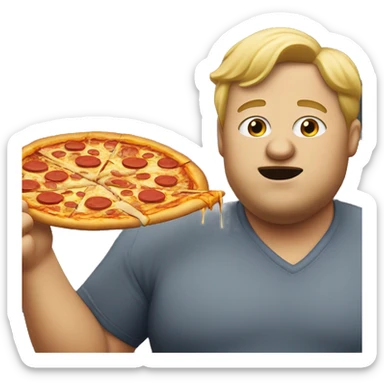 blonde fat man eating pizza sticker