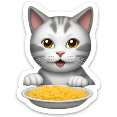 cat eat food on the table sticker