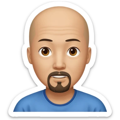 chineese man with a bald head and ponytail coming out in the middle sticker