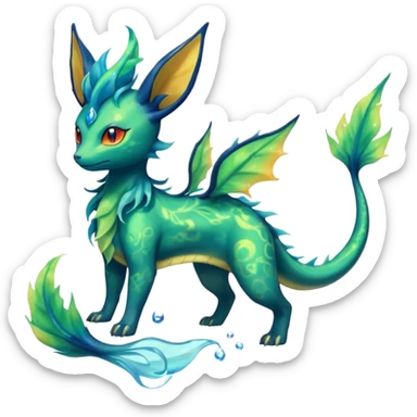 Rocky Shiny ethereal elemental Salandit-Leafeon-Vaporeon-hybrid-fusion (full body) sticker