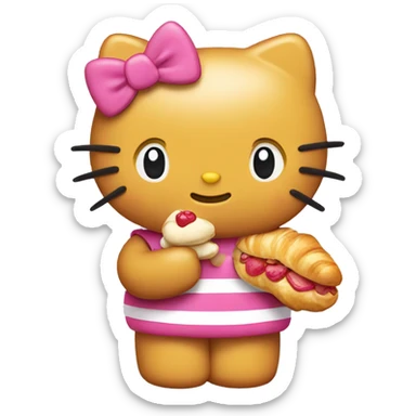 Hello Kitty eating croissant sticker