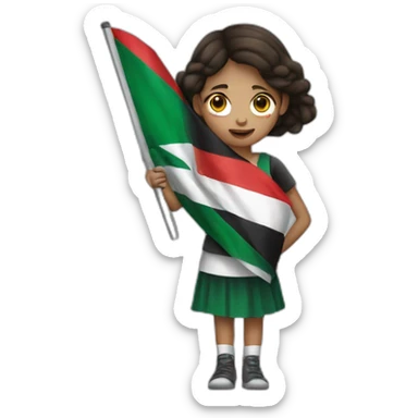 Injured girl holding Palestine flag sticker