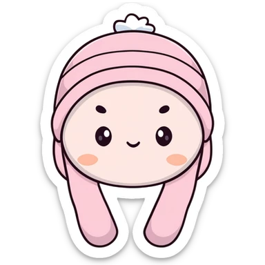 cute fluffy pastel pink winter hat with earflaps, super soft and plush sticker