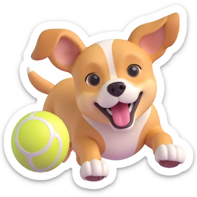 dog chasing ball in forrest, close up pose sticker