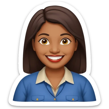 40 yr old chubby Sri Lankan woman, dark skin, straight brown hair, big smile, white teeth, american clothes sticker