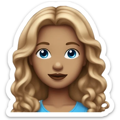 girl with light brown hair and strands of light in the front, beautiful with red lips and blue eyes sticker