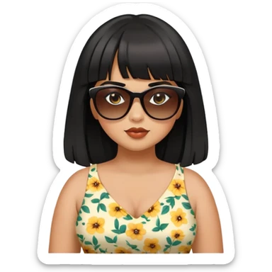 Latina girl with bangs black long hair plus size dress with sunglasses sticker