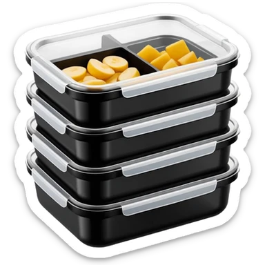 stacked black meal prep containers with clear lid  sticker