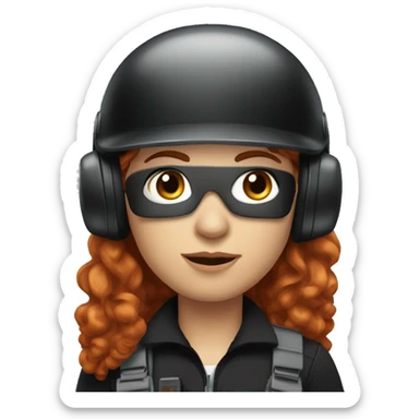 operator dressed in black with a milatary helmet, without glasses, wearing a headset, ready to respond to alerts, preferably curly redhead female  sticker
