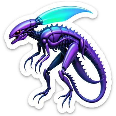 A colorful shiny futuristic neon-glowing iridescent bioluminescent xenomorph-genesect-miraidon-hybrid sticker