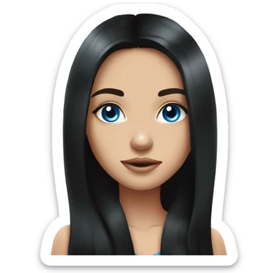 girl, long black hair, blue eyes, standing, beautiful girl, very hot girl, russian american sticker