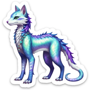 Kawaii iridescent beautiful pretty elegant divine edgy fantasy feline-vernid-sergal-fursona-animal-creature with accessories, full body, with intricate detailed markings sticker