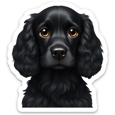 Small completely black spaniel with black fur on his whole face and white fur only on his chest sticker
