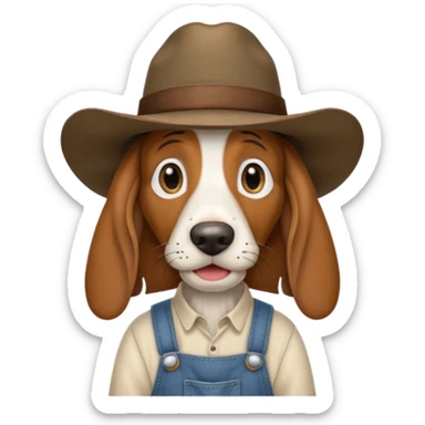 toothless hillbilly basset hound wearing a stetson and dungarees and has droopy eys sticker