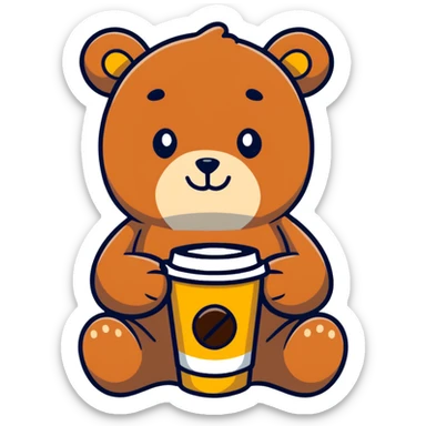 Teddy with a cup of coffee sticker