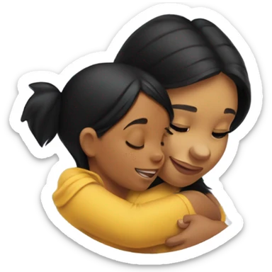 Winne the Pooh hugging girl with black hair and gold hoop earrings  sticker