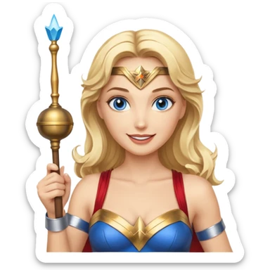 Blonde blue eyes Wonder Woman holding bell and baton sticker