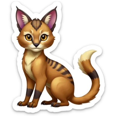 Colorful dark tropical exotic cute cool beautiful shiny beautiful fantasy-caracal-civet-genet-sergal-vernid-Gryphon-Cacomistle-Trico-oncilla-animal-Fakémon-hybrid-fursona (full body) sticker