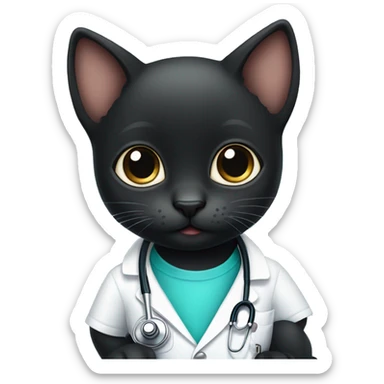 Cute Black kitten with big eyes wearing stethoscope  sticker