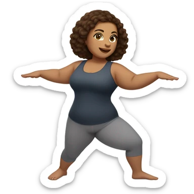 A plus size woman in a yoga lunge pose. She has light skin, brown straight hair, and brown eyes.  sticker