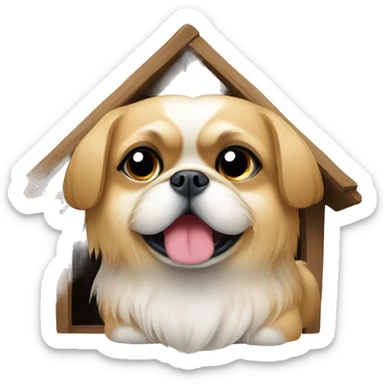 Pekinese inside a doghouse sticker