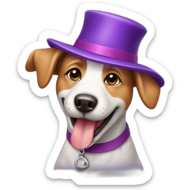 happy dog with purple hat sticker