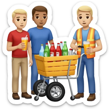 g'ildiragi singan ichimliklar ortilgan arava bir baloni singan uni yonida aka uka havotirli nigoh bilan bir biriga qarab turishibdi sticker