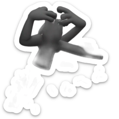 black shape looking like the shadow of a man with arms in the air with elbows bent to have hands above its head sticker