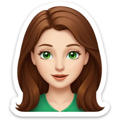 white woman with long brown hair and green eyes, winking sticker