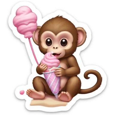Baby monkey eating cotton candy on the beach  sticker