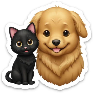 1 golden retriever and 1 black cat romancing sticker