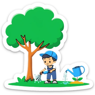 18 year old boy watering a tree sticker